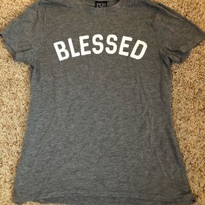 Gray and white ‘BLESSED’ shirt